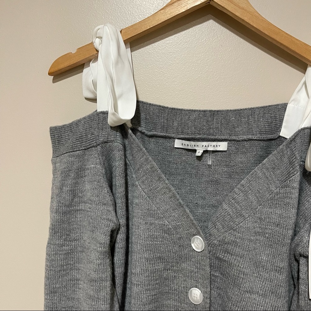 English Factory • grey cold-shoulder button down sweater | size large